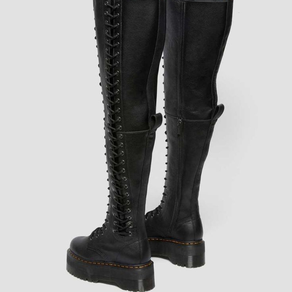 Black Lace-Up Knee-High Boots - Picture 4 of 6